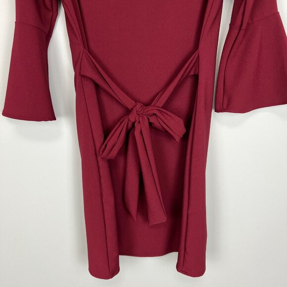 Lulus Womens Last Love Song Burgundy Tie Waist Dress Bell Sleeves size Small - Picture 10 of 14